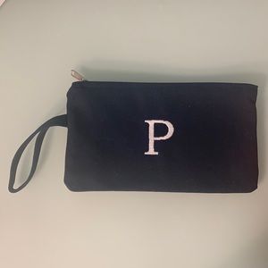 Excellent condition navy with white embroidery P initial wristlet